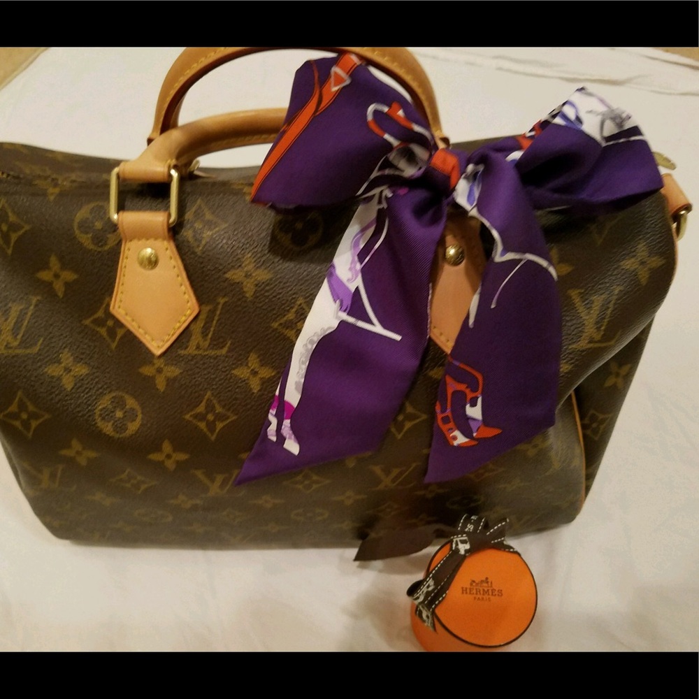 HERMÈS SILK TWILLY Purple White & Orange